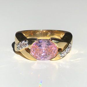 Gold Ring Size 7 with Pink and White Stones